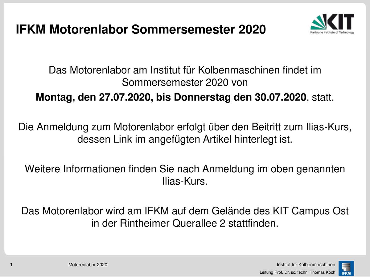 Aushang zum Motorenlabor 2020